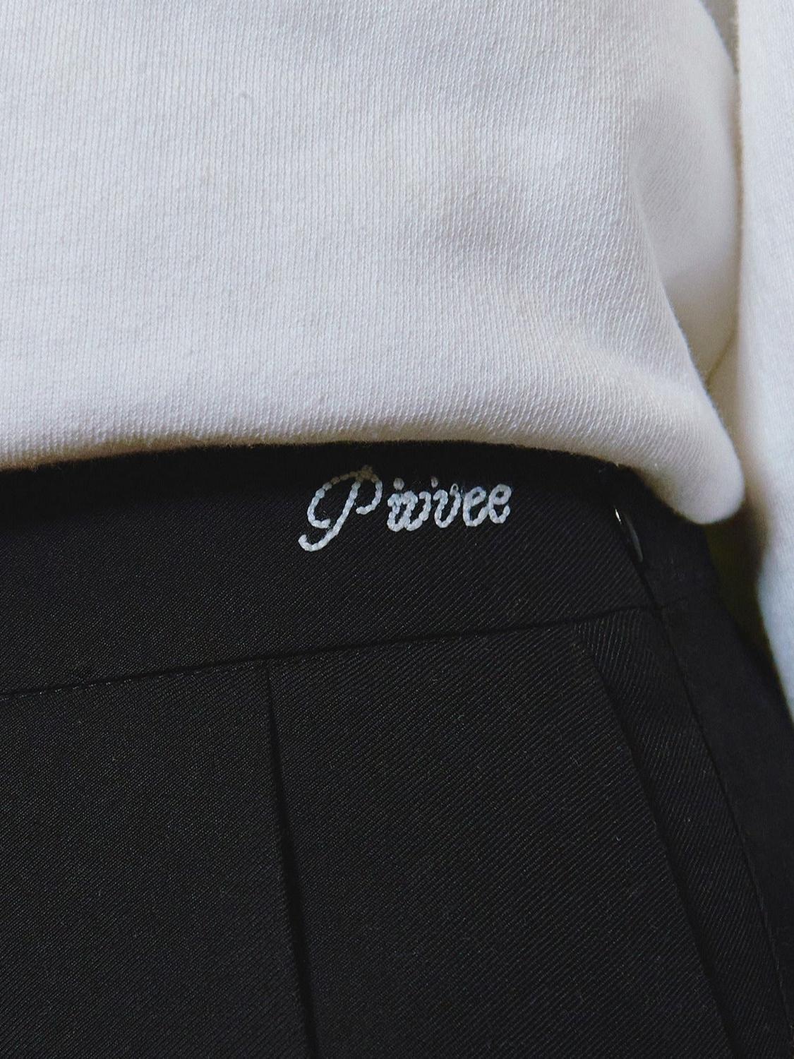 Piv‘vee Preppy String Pleated Skirt-Beige