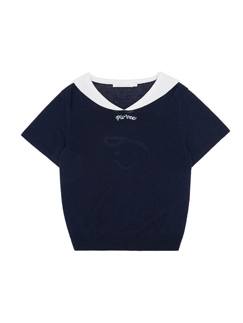 Piv'vee Sailor Short Sleeve Knit Top - Black