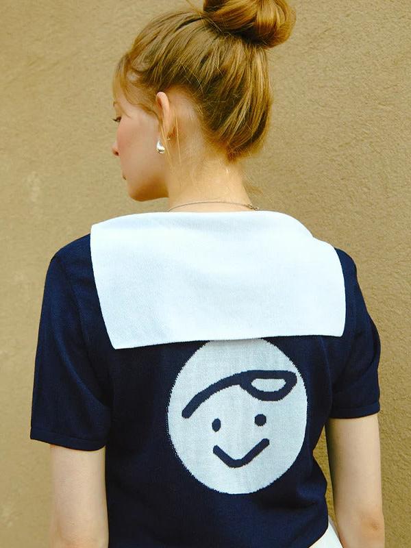 Piv'vee Sailor Short Sleeve Knit Top - Black