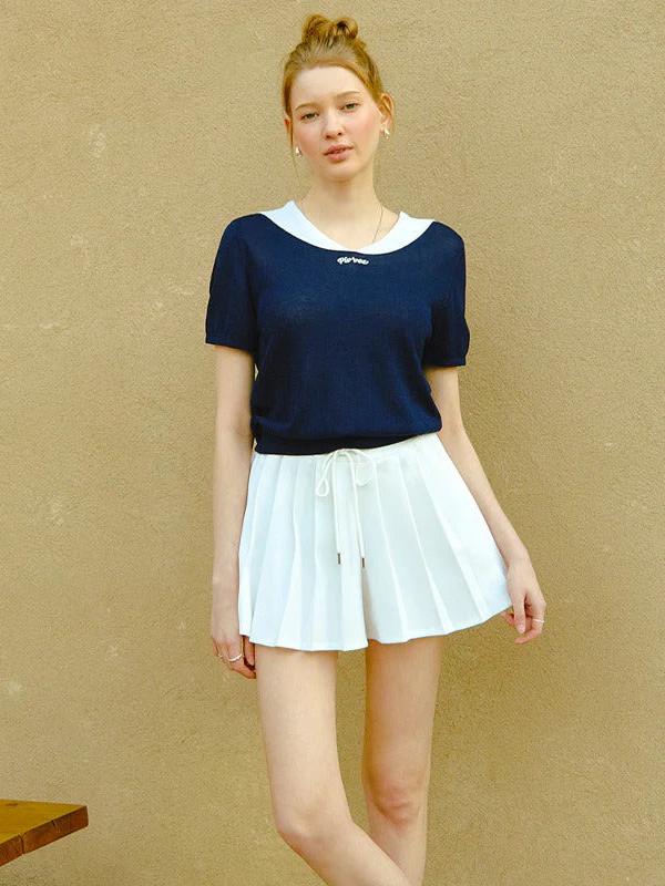 Piv'vee Sailor Short Sleeve Knit Top - Black