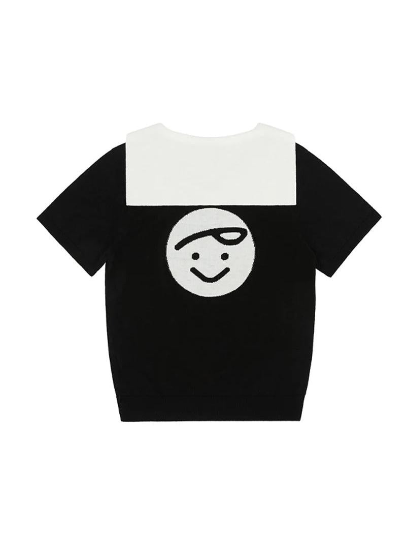 Piv'vee Sailor Short Sleeve Knit Top - Black