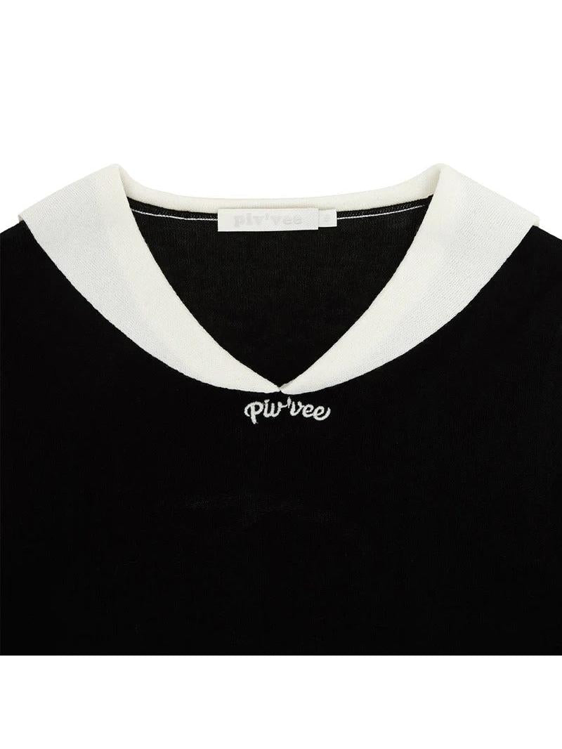 Piv'vee Sailor Short Sleeve Knit Top - Black