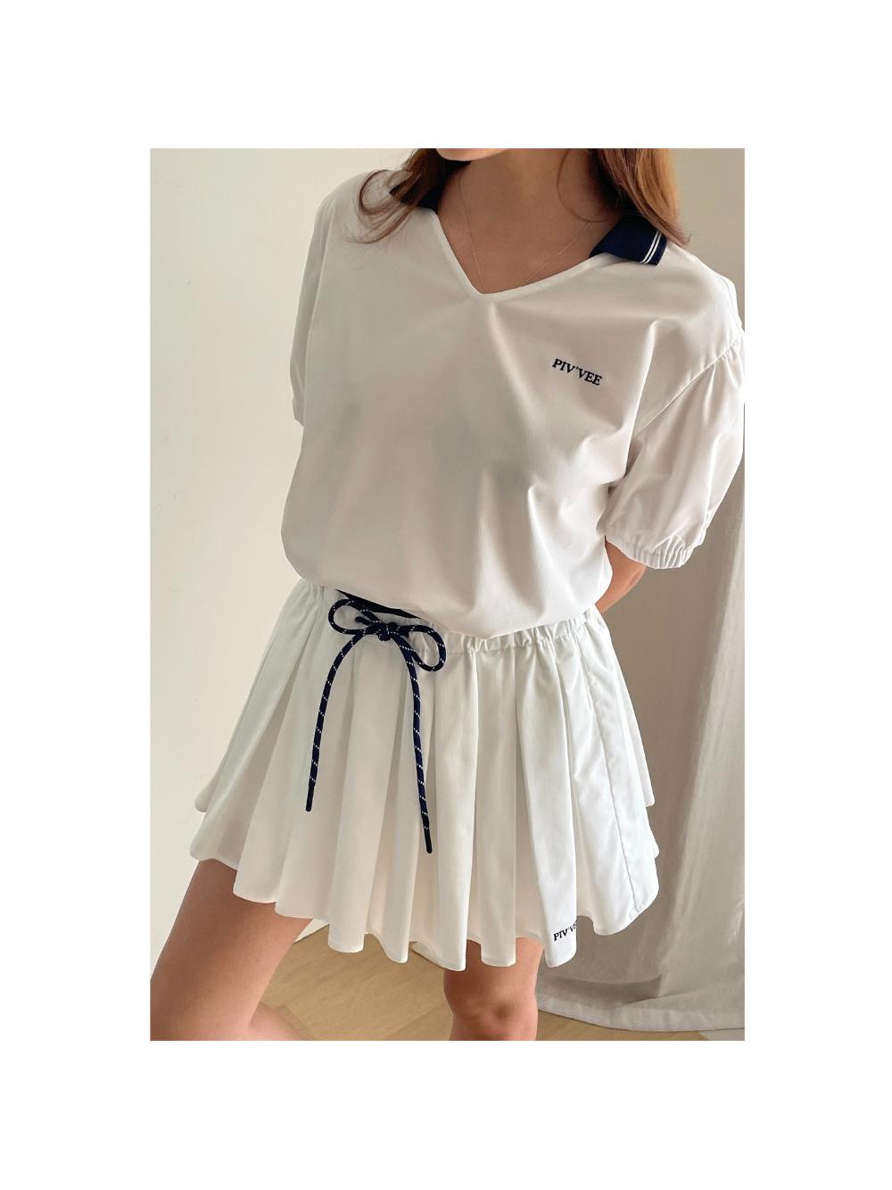 Piv'vee Two Tone Banding Pleated Skirt