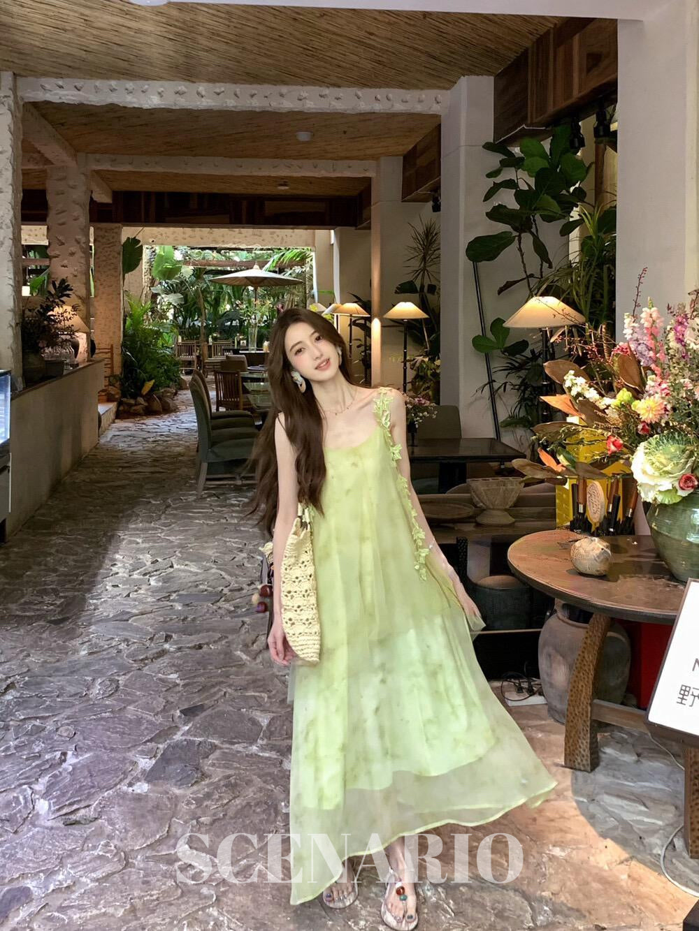SCENARIO Garden Glow Sheer Maxi Dress - Green