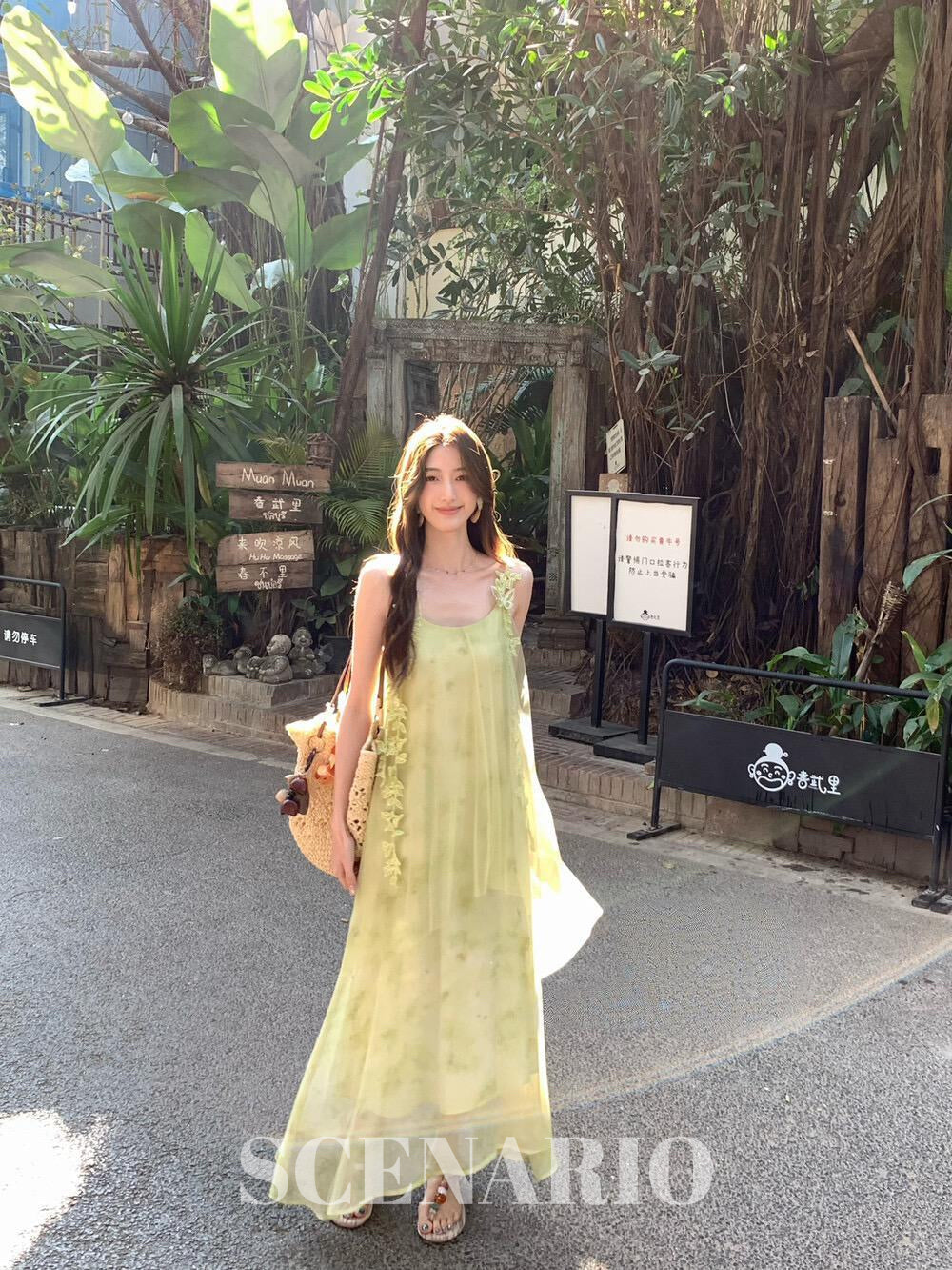 SCENARIO Garden Glow Sheer Maxi Dress - Green