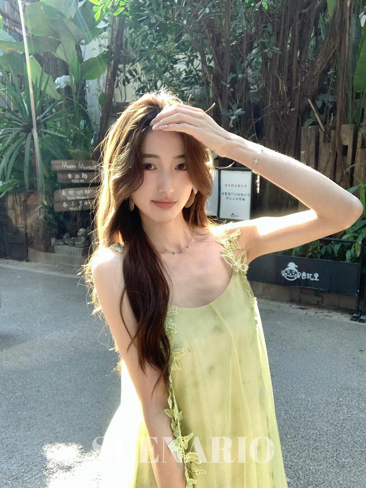 SCENARIO Garden Glow Sheer Maxi Dress - Green