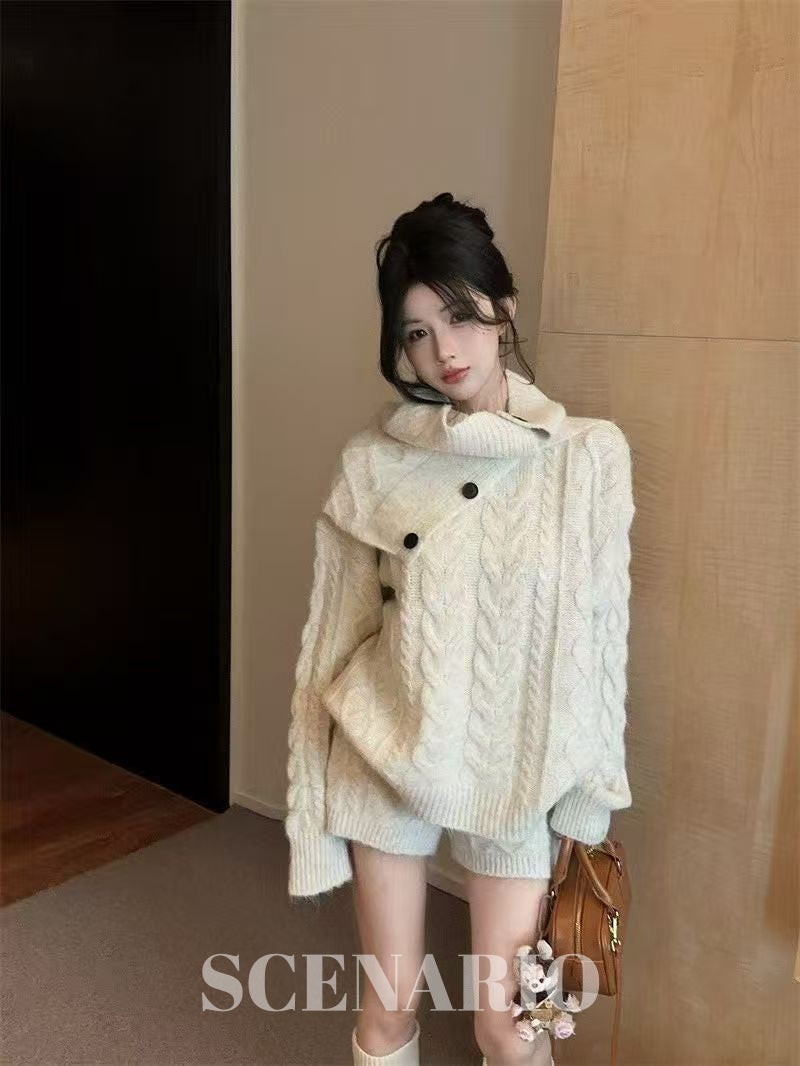 SCENARIO Cable Wrap Knit 3-Piece Set-2 Colors