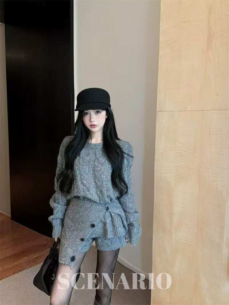 SCENARIO Cable Wrap Knit 3-Piece Set-2 Colors