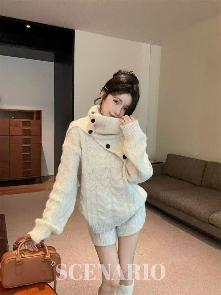 SCENARIO Cable Wrap Knit 3-Piece Set-2 Colors