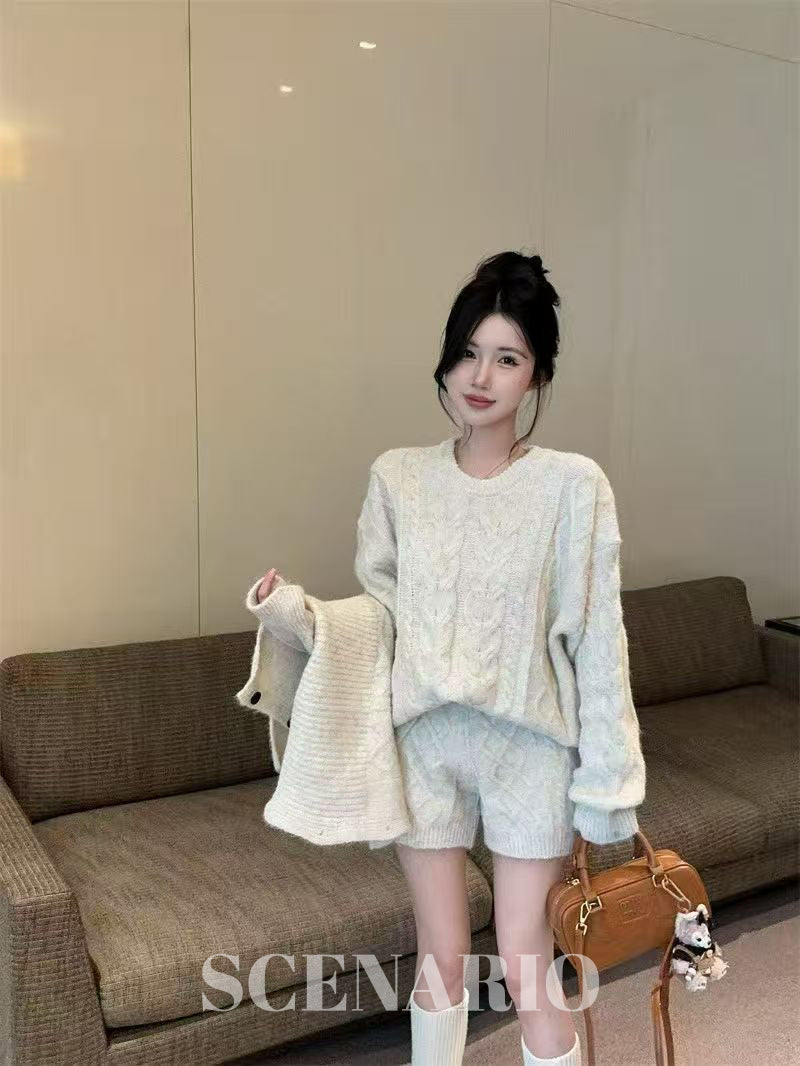 SCENARIO Cable Wrap Knit 3-Piece Set-2 Colors