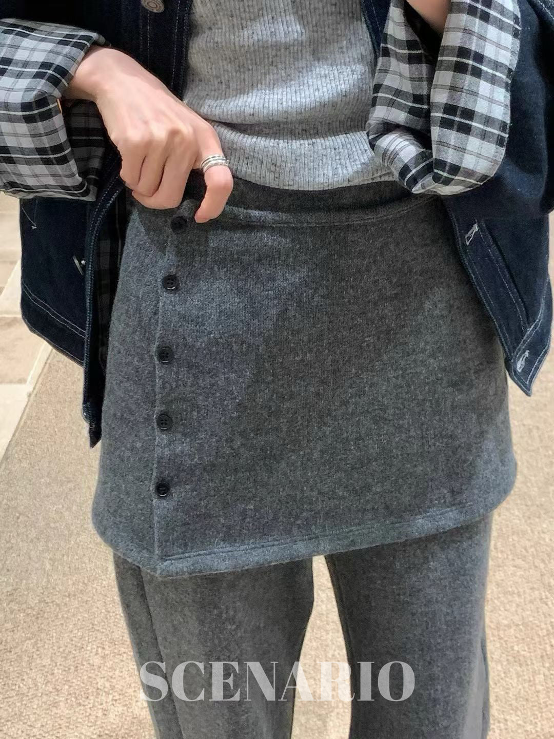 SCENARIO Layered Apron Wide-Leg Pants-Grey