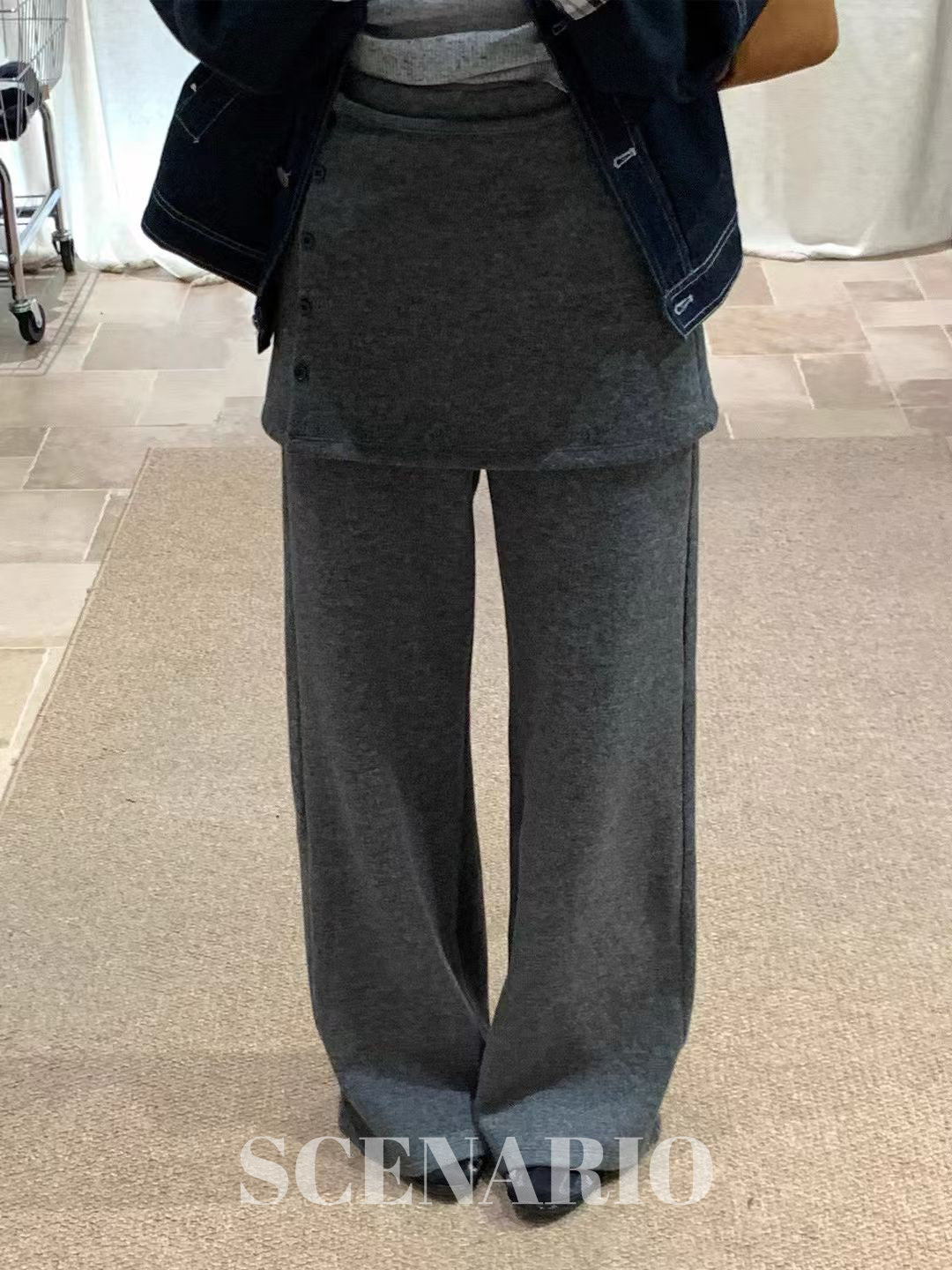 SCENARIO Layered Apron Wide-Leg Pants-Grey