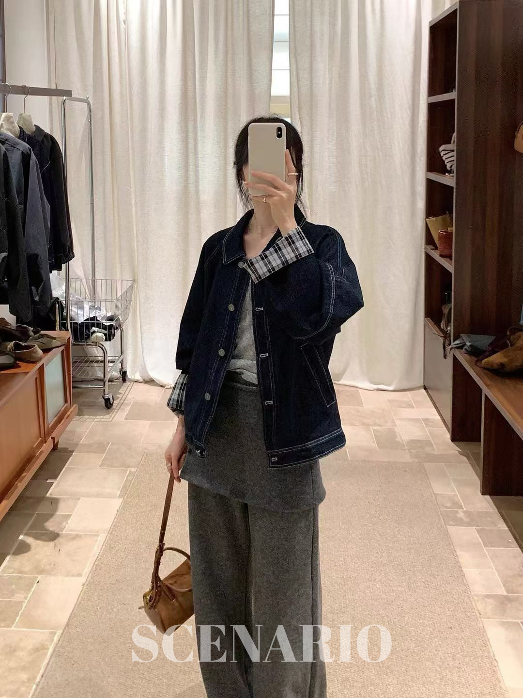 SCENARIO Layered Apron Wide-Leg Pants-Grey