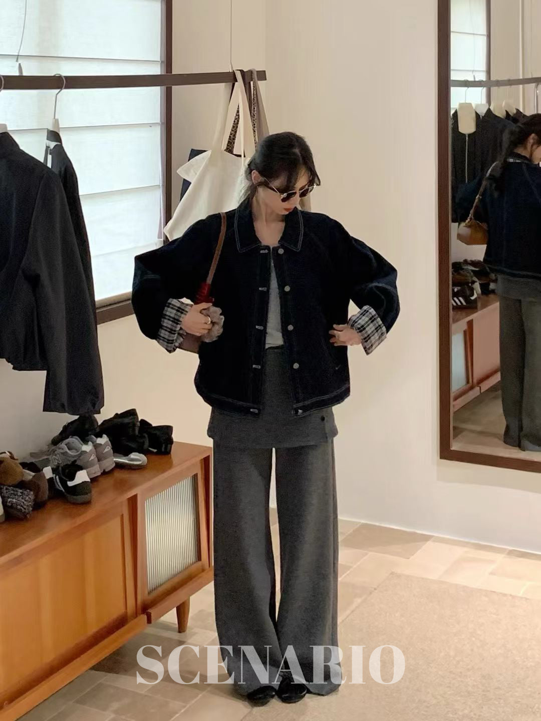 SCENARIO Layered Apron Wide-Leg Pants-Grey