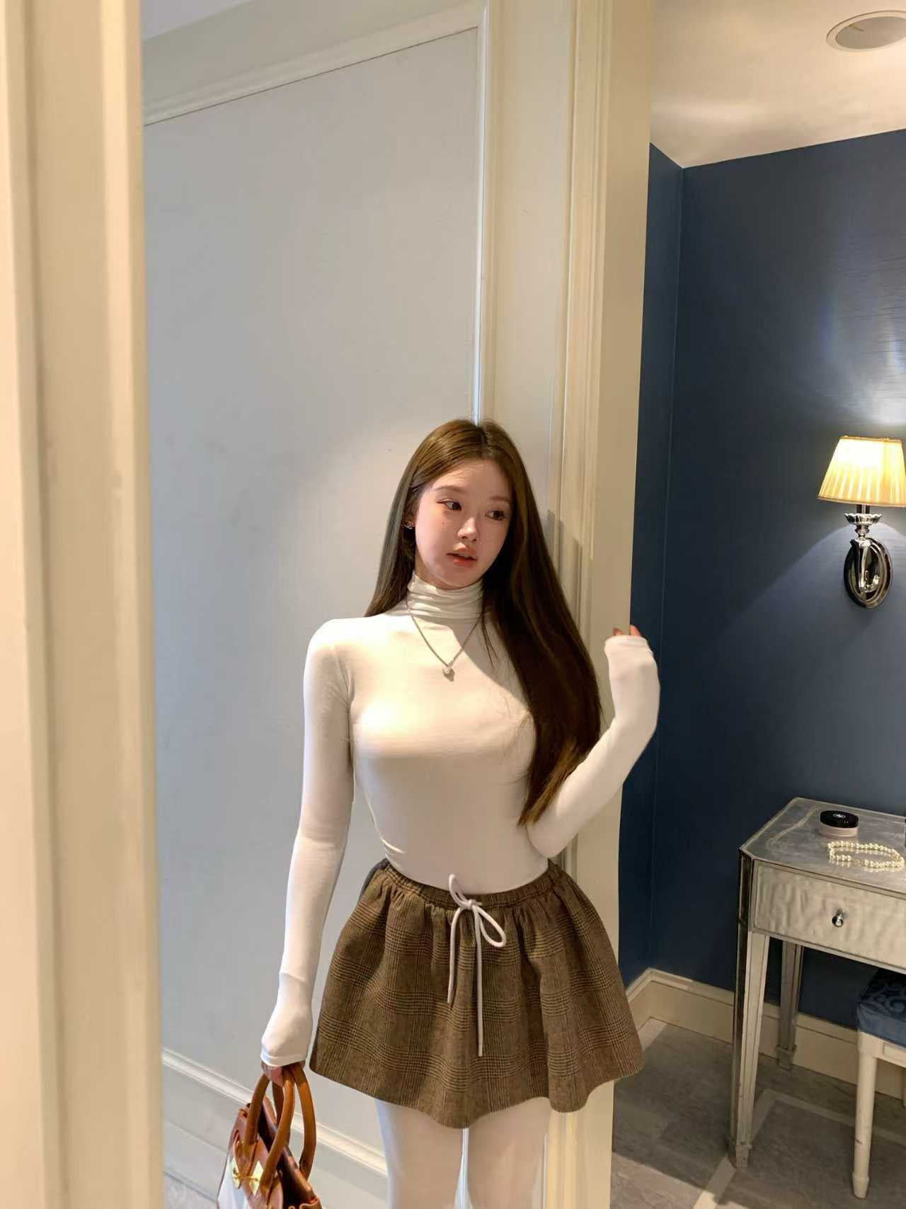 SCENARIO Pleat & Drawstring Skirt-Brown