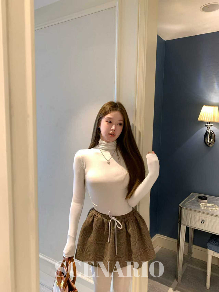 SCENARIO Pleat & Drawstring Skirt-Brown