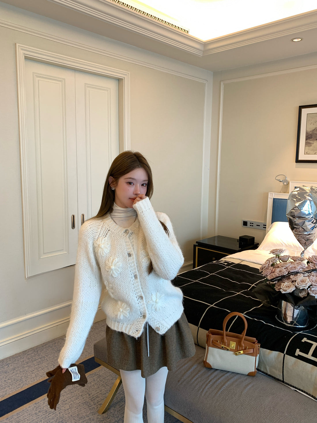 SCENARIO Pleat & Drawstring Skirt-Brown