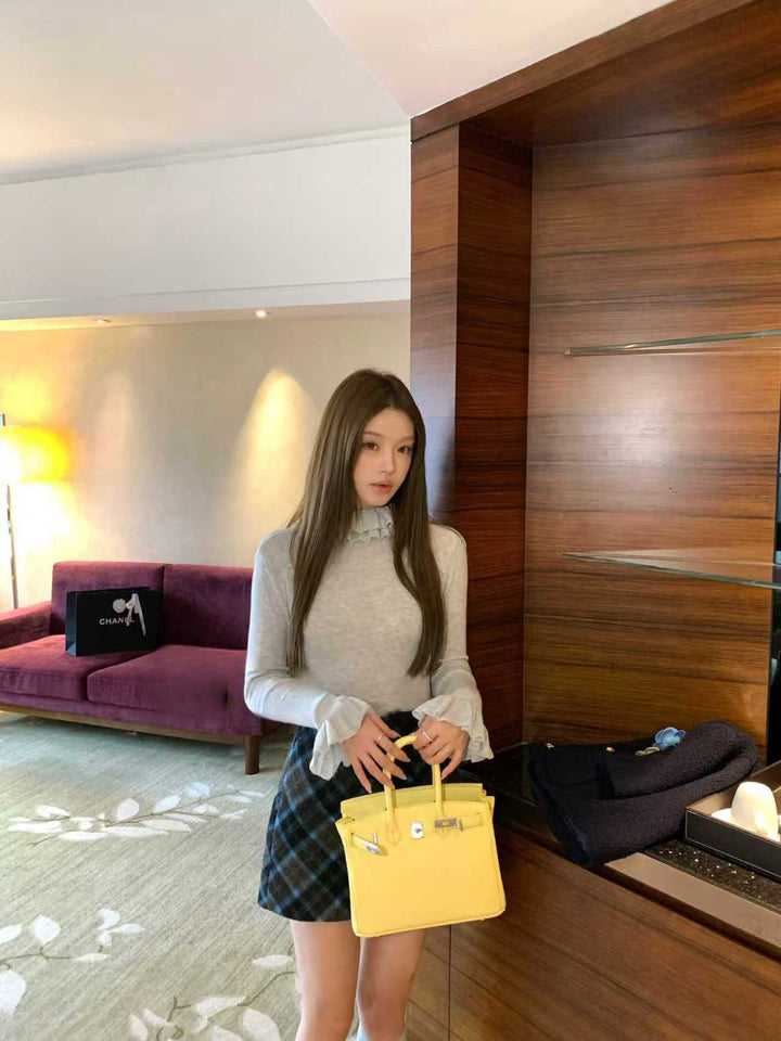 SCENARIO Lace-Tiered Turtleneck Knit Top-Two Colors