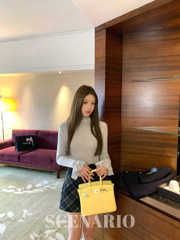 SCENARIO Lace-Tiered Turtleneck Knit Top-Two Colors