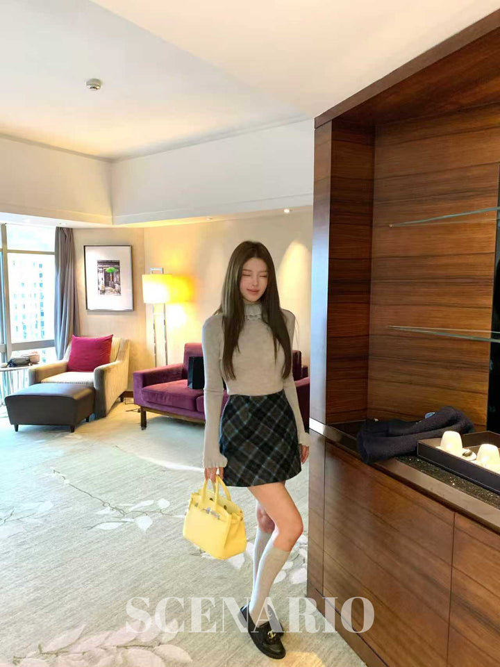 SCENARIO Lace-Tiered Turtleneck Knit Top-Two Colors