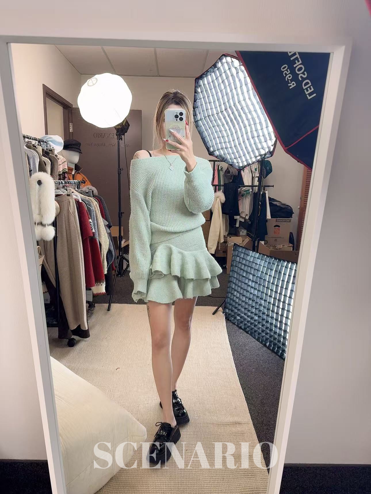 SCENARIO Wool Cocoon & Ruffle Knit Set 2 Pieces-Two Colors