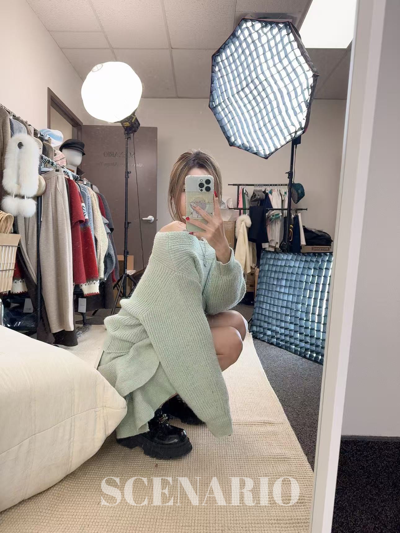 SCENARIO Wool Cocoon & Ruffle Knit Set 2 Pieces-Two Colors