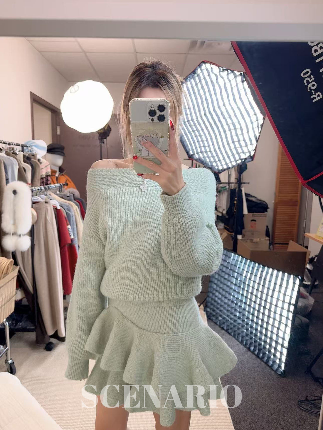 SCENARIO Wool Cocoon & Ruffle Knit Set 2 Pieces-Two Colors