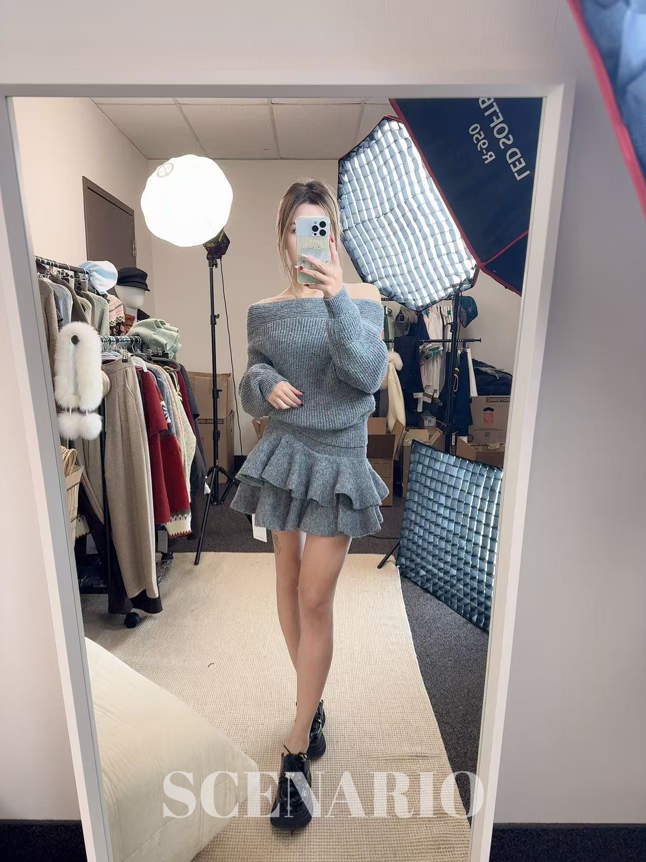 SCENARIO Wool Cocoon & Ruffle Knit Set 2 Pieces-Two Colors