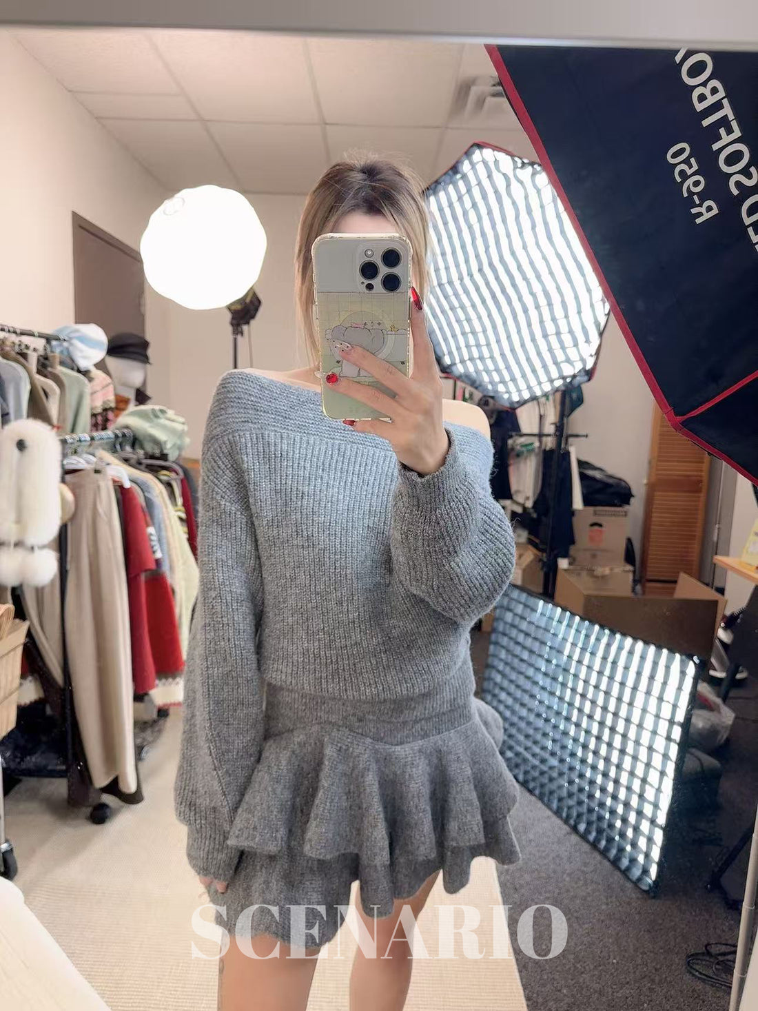 SCENARIO Wool Cocoon & Ruffle Knit Set 2 Pieces-Two Colors