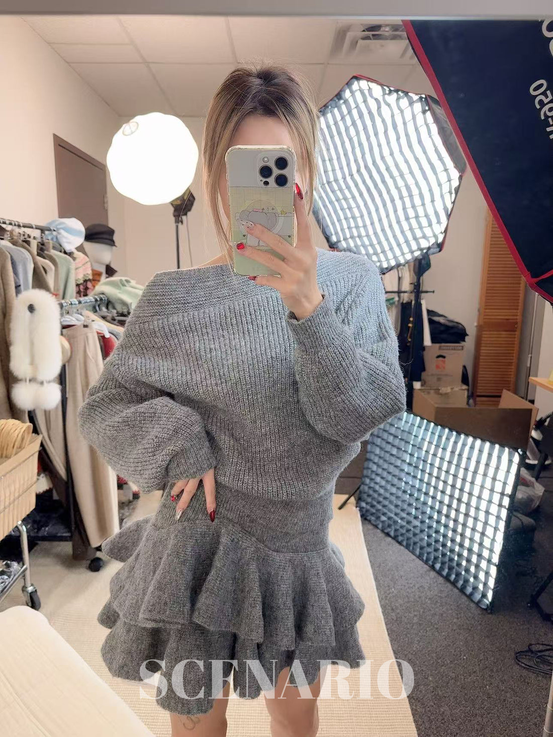 SCENARIO Wool Cocoon & Ruffle Knit Set 2 Pieces-Two Colors