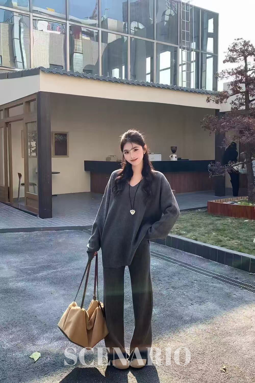 SCENARIO Cozy Rib-Knit 2-Piece Set-3 Colors