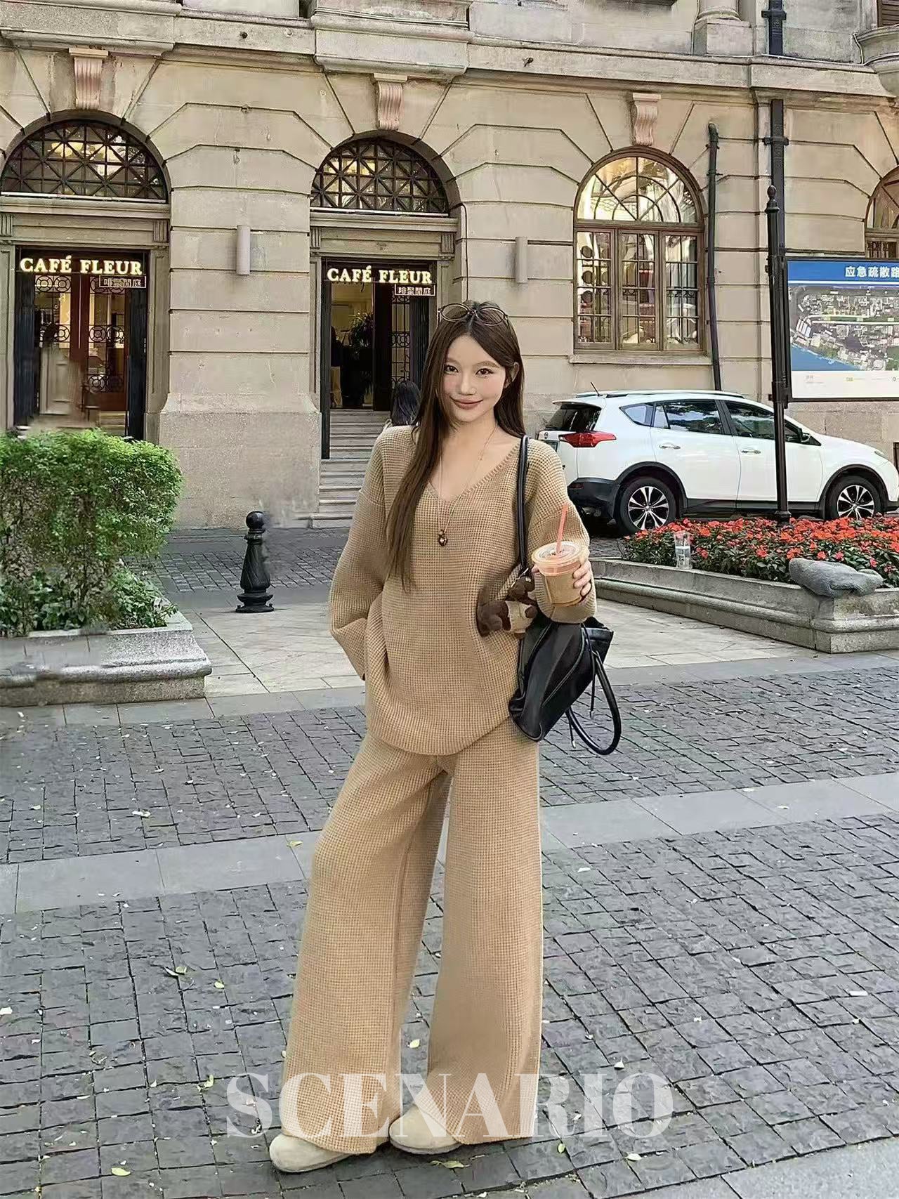 SCENARIO Cozy Rib-Knit 2-Piece Set-3 Colors