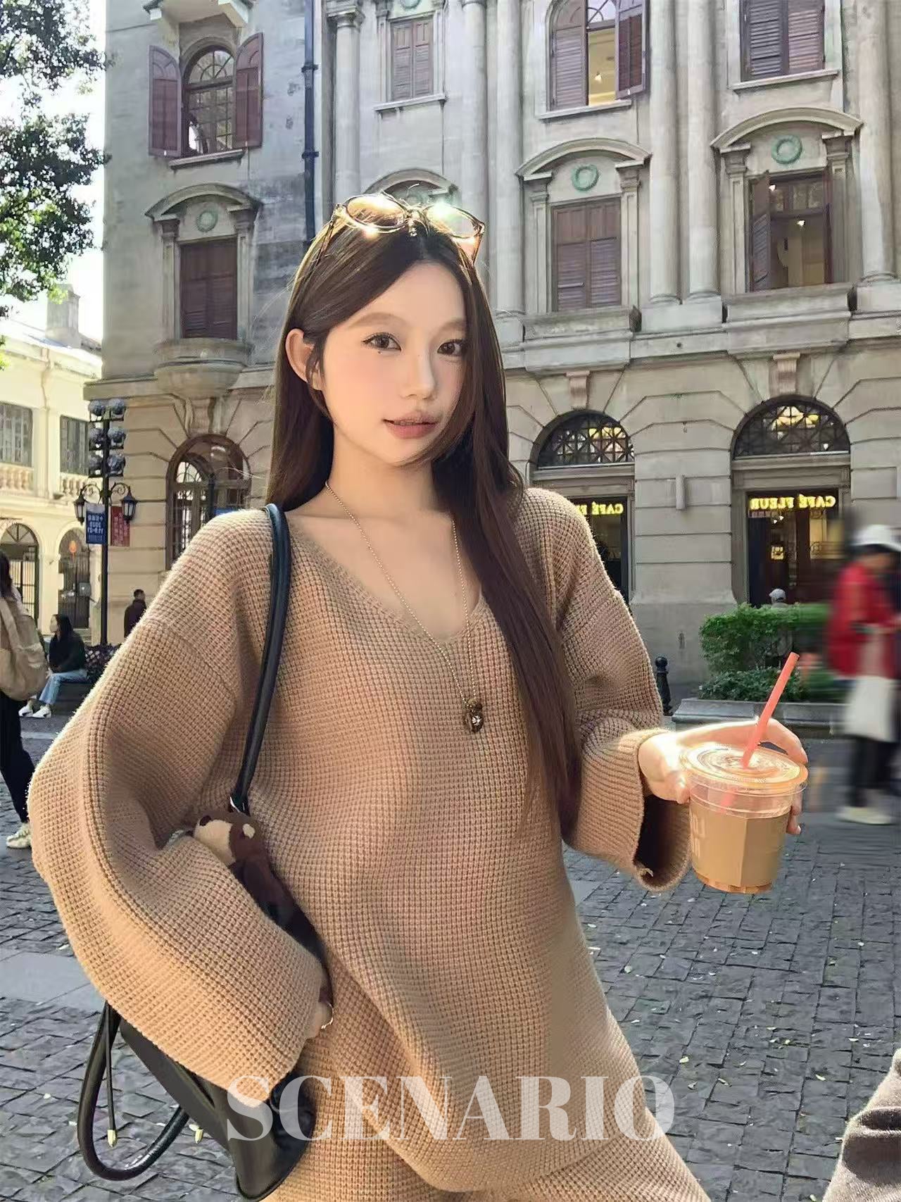 SCENARIO Cozy Rib-Knit 2-Piece Set-3 Colors