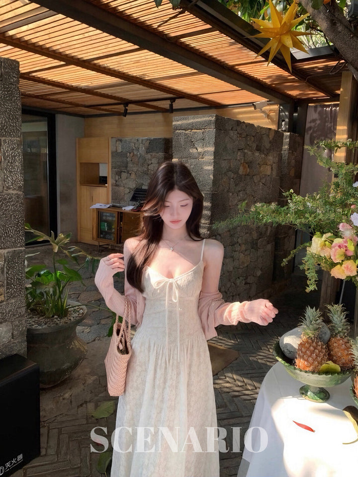 SCENARIO Blush Garden Lace Dress 2PCS Set - Cream