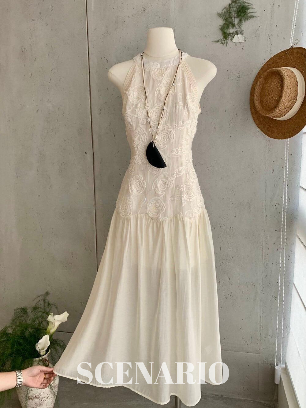 SCENARIO Ivory Whisper Lace Midi Dress - Cream