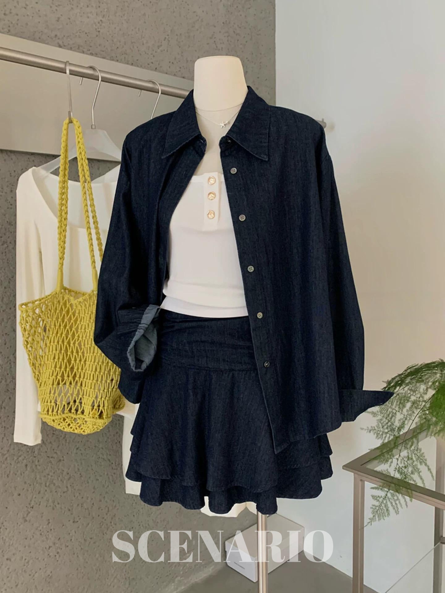 SCENARIO Midnight Muse Shirt & Skirt 2PCS Set - Navy