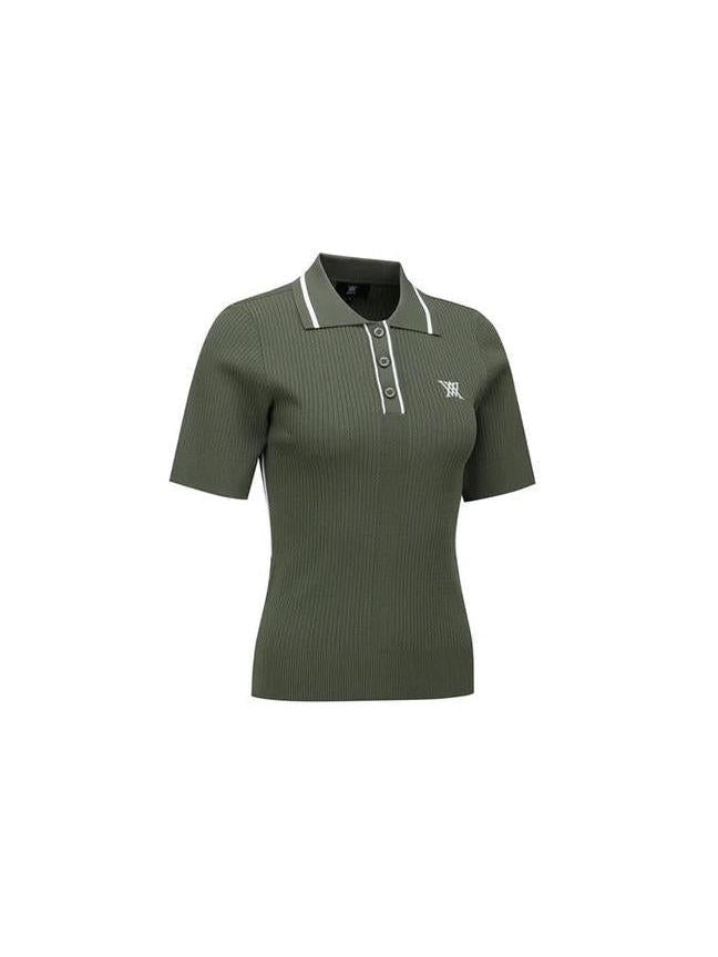 Anew-ANEW Golf Women's SM Stripe Texture Short Sleeve Sweater - Light Khaki-XS-The Golf Season Shop | One Stop for Your Golf Shopping!