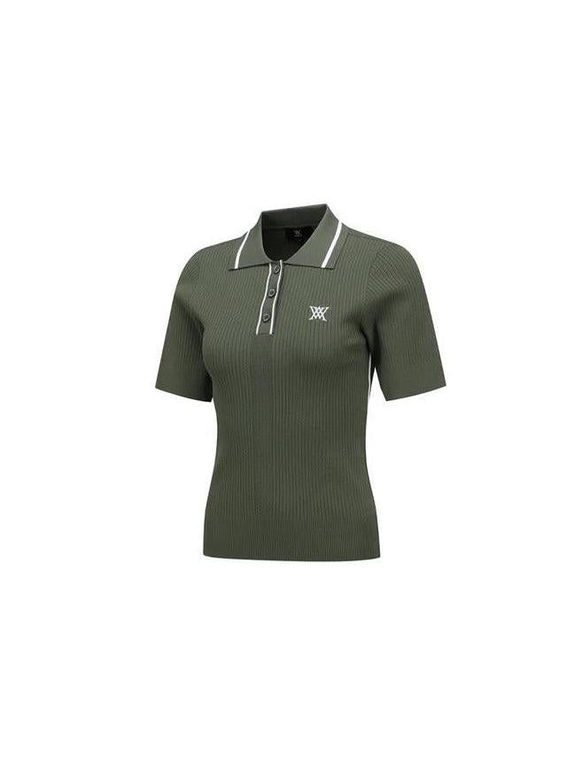 Anew-ANEW Golf Women's SM Stripe Texture Short Sleeve Sweater - Light Khaki-XS-The Golf Season Shop | One Stop for Your Golf Shopping!