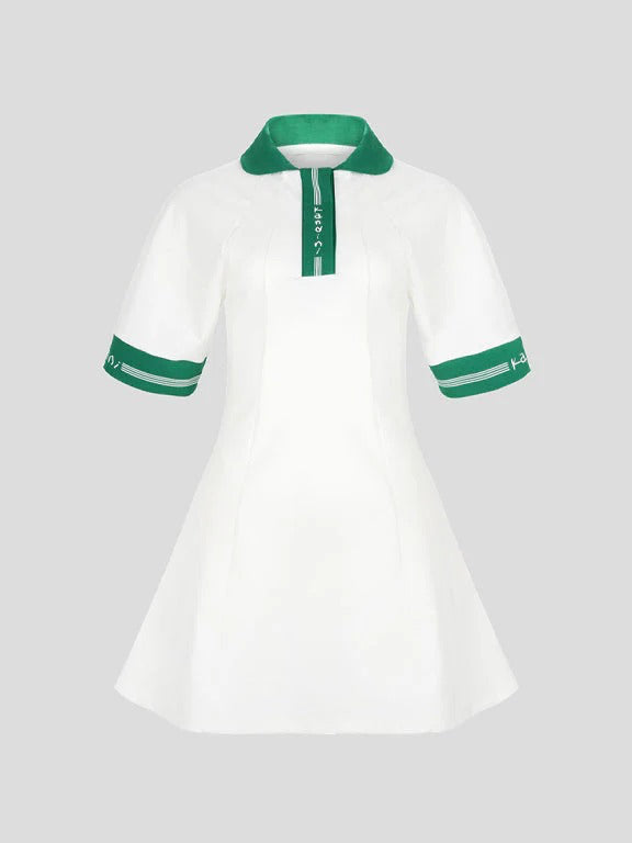 Kandini Collar Flare Dress-Green