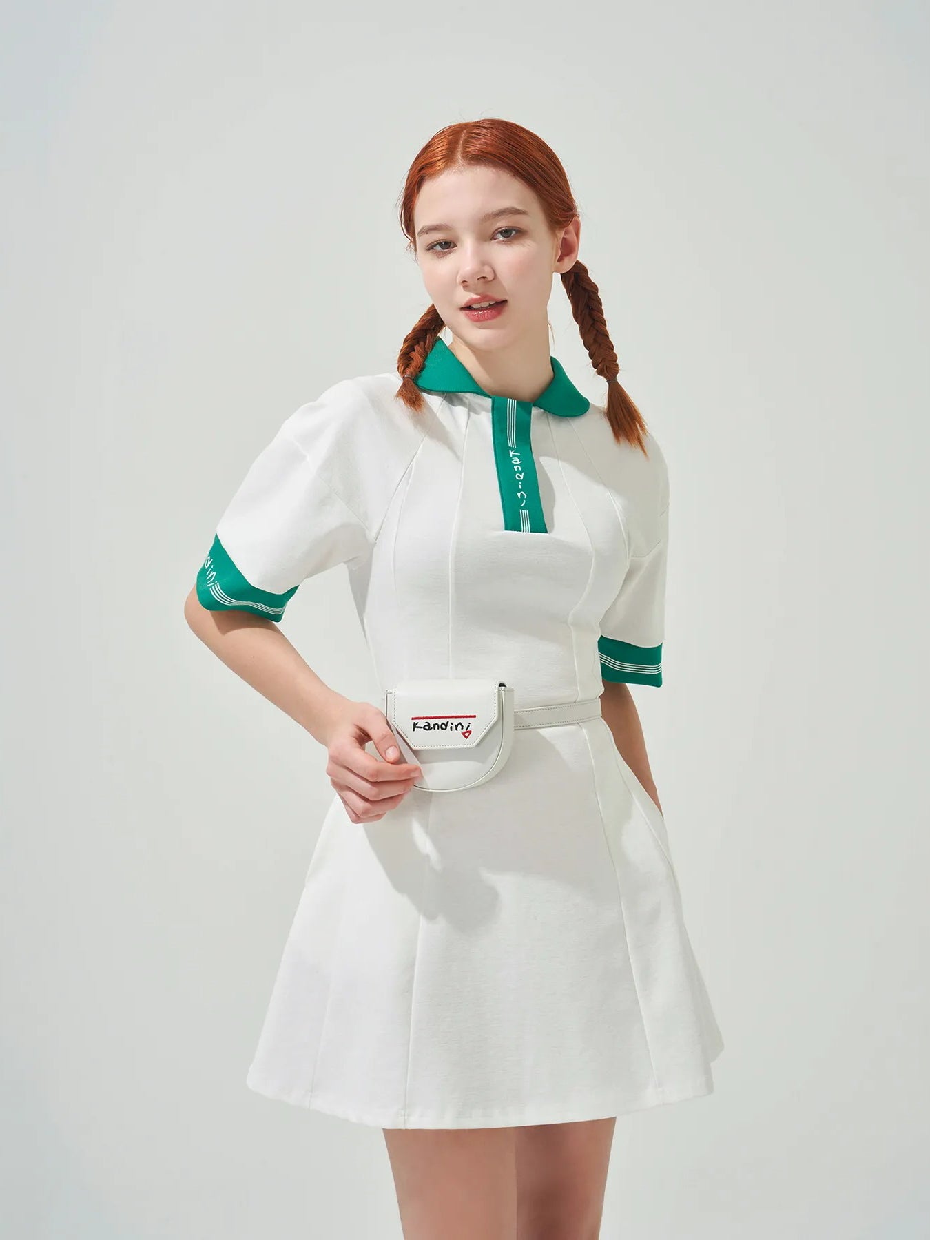 Kandini Collar Flare Dress-Green