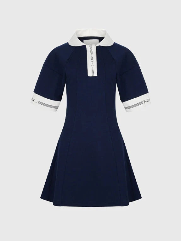 Kandini Collar Flare Dress-Navy