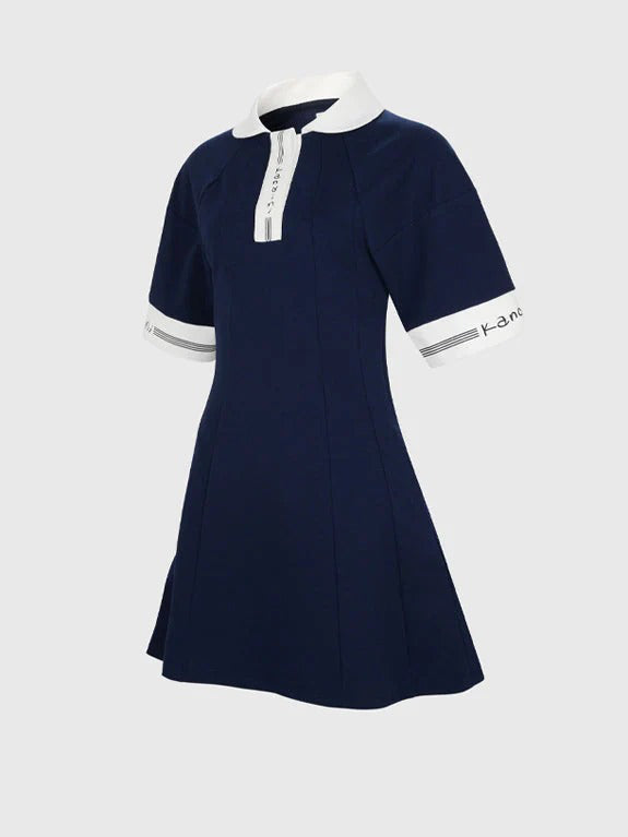 Kandini Collar Flare Dress-Navy