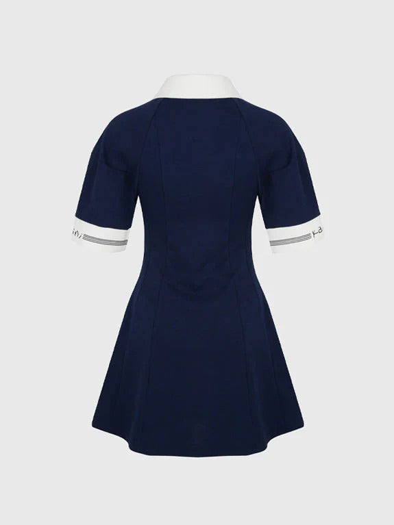 Kandini Collar Flare Dress-Navy