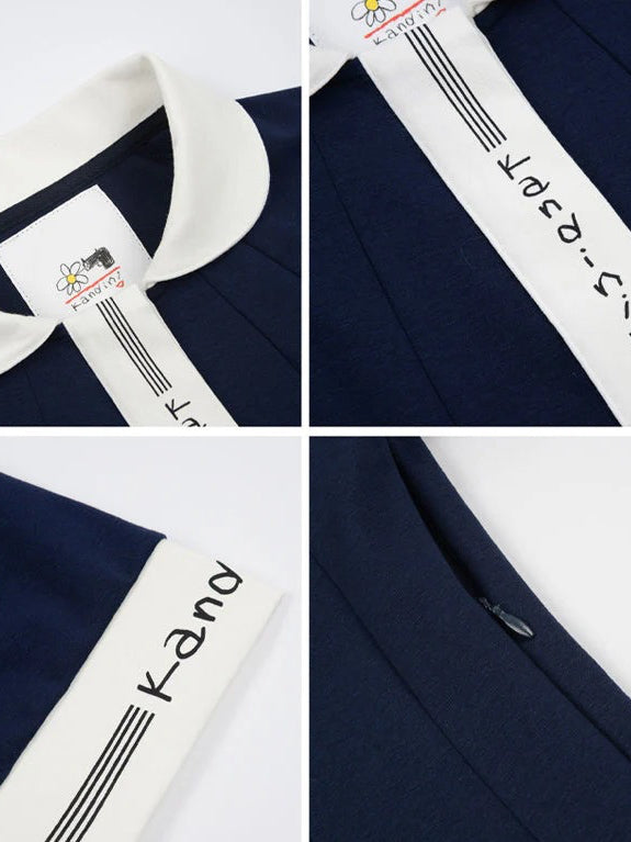 Kandini Collar Flare Dress-Navy