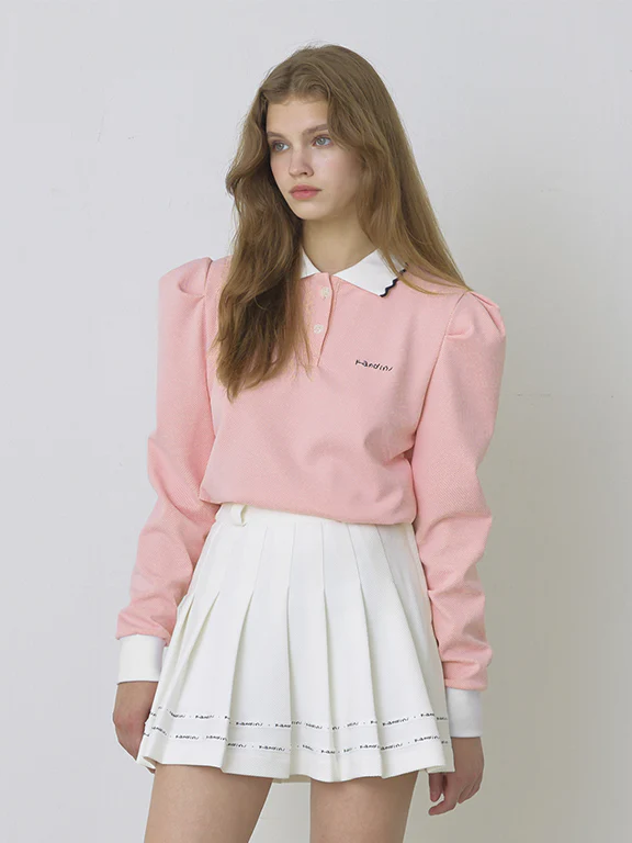 Kandini Polo Shirts With Puff Sleeves-Pink