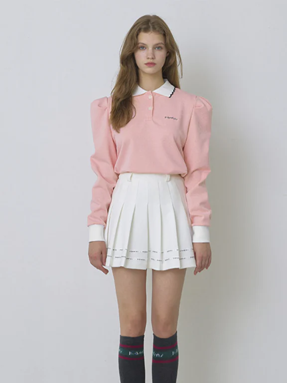 Kandini Polo Shirts With Puff Sleeves-Pink