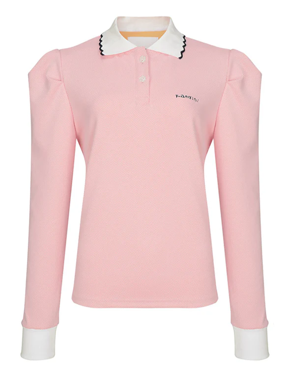 Kandini Polo Shirts With Puff Sleeves-Pink
