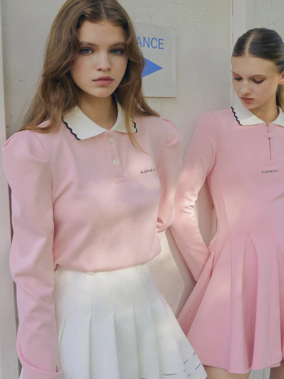 Kandini Polo Shirts With Puff Sleeves-Pink