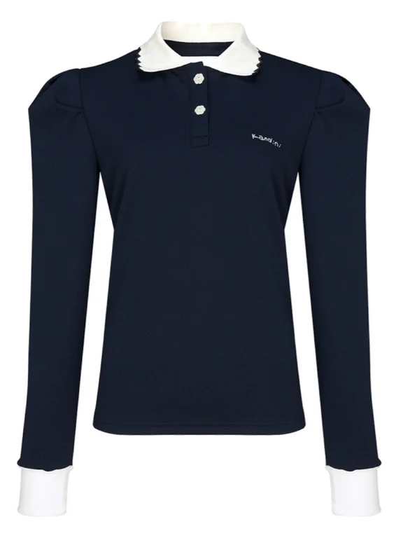 Kandini Polo Shirts With Puff Sleeves- Navy