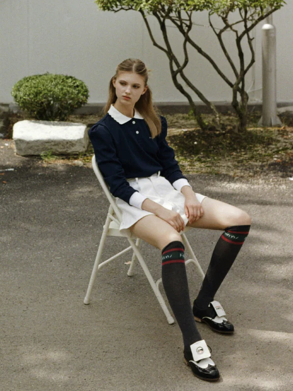 Kandini Polo Shirts With Puff Sleeves- Navy